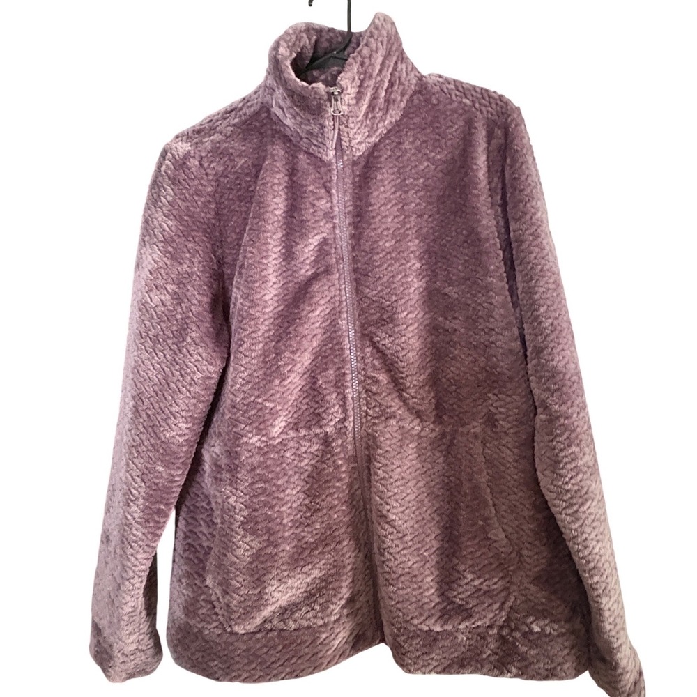 Free Country Womens Mauve Purple Textured Faux Fur Full Zip Fleece Jacket Large